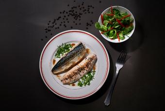 Mackerel fillets seared on one side