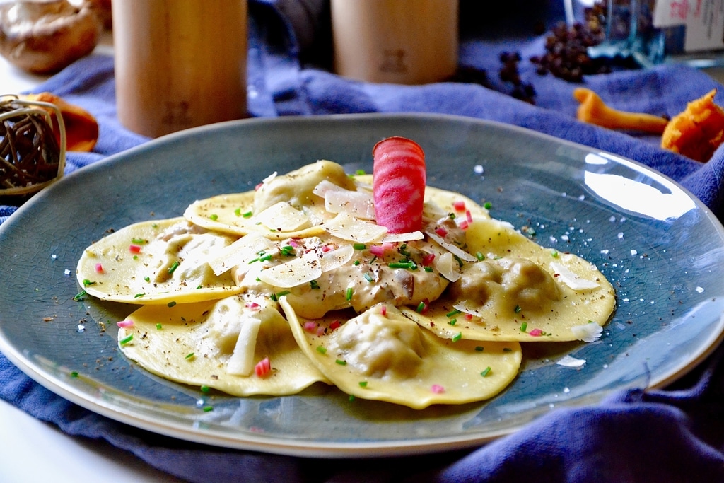 Homemade mushroom ravioli