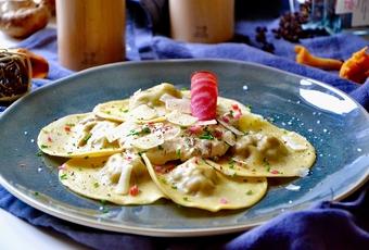 Homemade mushroom ravioli