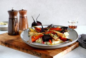 Maple Roasted Root Vegetables with Parsnip Puree