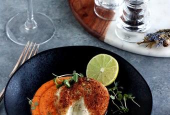 Hazelnut-Crusted Goat Cheese with Orange Carrot Puree