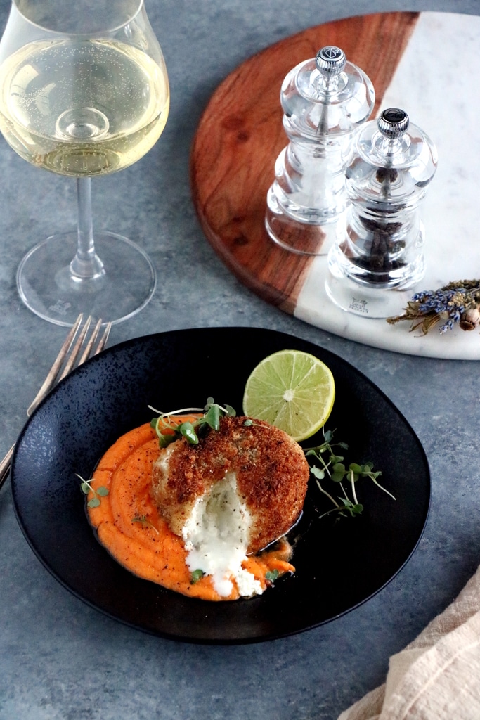 Hazelnut-Crusted Goat Cheese with Orange Carrot Puree