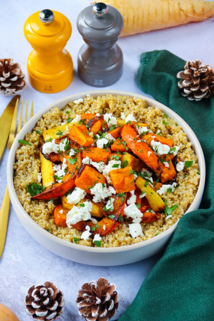 Quinoa with roasted vegetables and feta