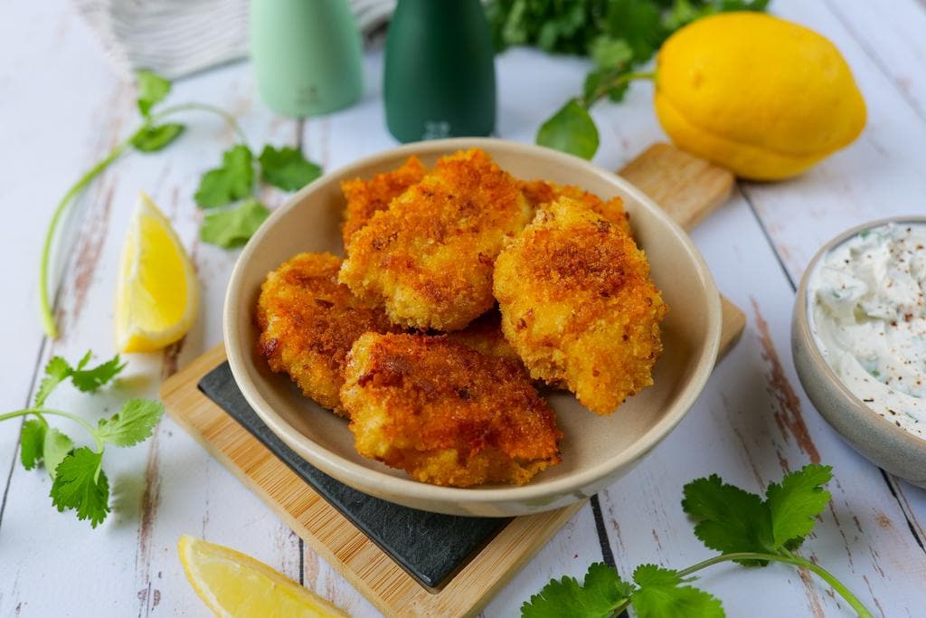 Homemade sea bass croquettes with panko breadcrumbs