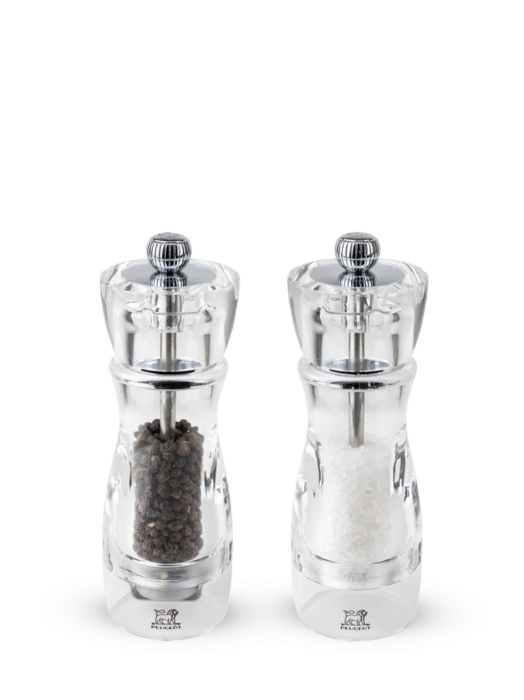 Vittel Duo of manual salt and pepper mills, acrylic, 16 cm Peugeot