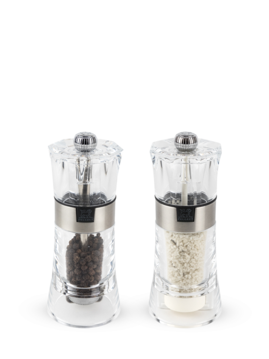 Oslo Duo of manual wet salt and pepper mills, acrylic, 14 cm Peugeot