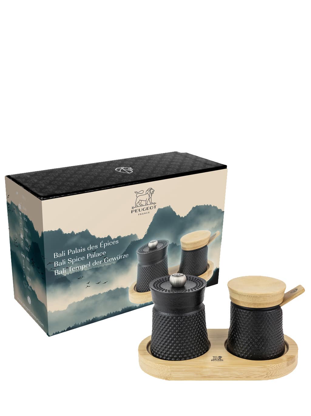 Image of Bali Black Cast-Iron Pepper Mill and its Salt Cellar as a Gift Box Bali Spice Palace